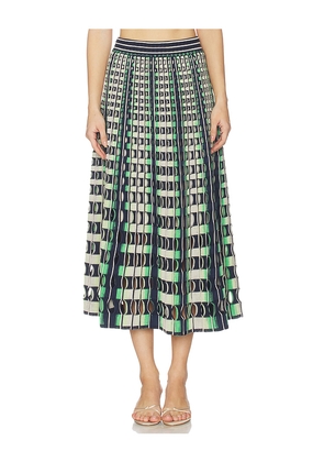 SIMKHAI Drue Midi Skirt in Navy,Green. Size L. Also in M, S, XS.