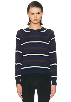 SPRWMN Cashmere Long Sleeve Striped Raglan Tee in Navy & Brown - Navy. Size L (also in S, XS).