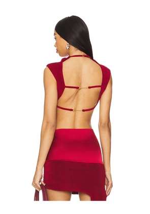 Khanums Backless Cropped Tee in Burgundy. Size XL/1X. Also in M.