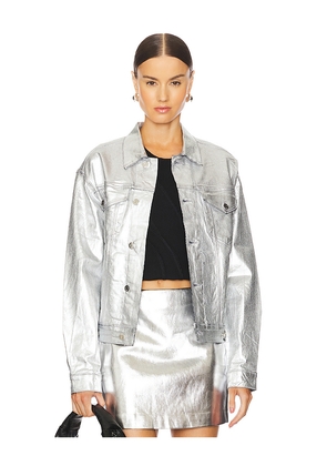 RTA Odelia Oversized Denim Jacket in Metallic Silver. Size L. Also in S.