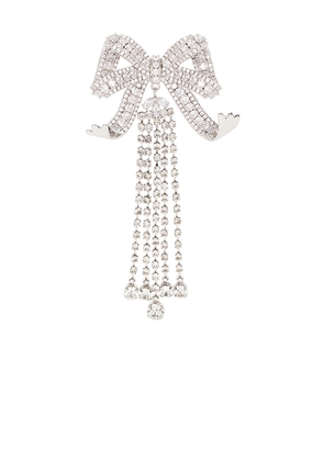 self-portrait Crystal Bow Droplet Brooch in Metallic Silver.