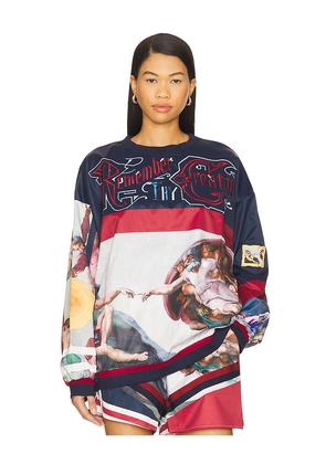 YLLW THE LABEL Creation Of Man Sweatshirt in Navy. Size L. Also in S.