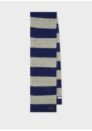 Paul Smith Navy and Grey Chunky Stripe Lambswool-Mohair Blend Scarf Blue