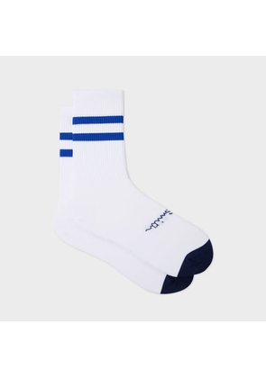 Paul Smith White Cycling Socks With Blue Stripe Tipping