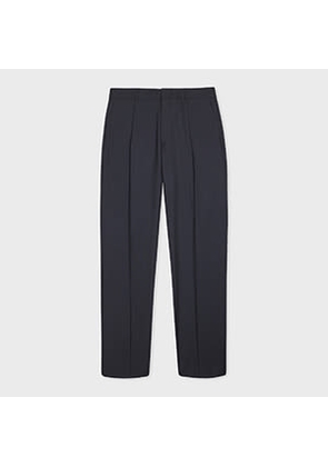 Paul Smith Dark Navy Wool-Mohair Pleated Trousers Blue