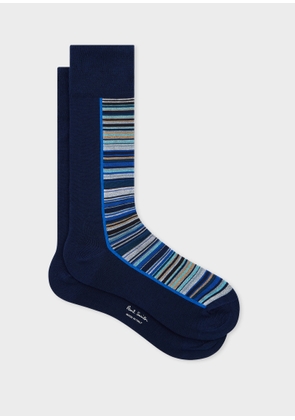 Paul Smith Dark Blue 'Signature Stripe' Panel Socks