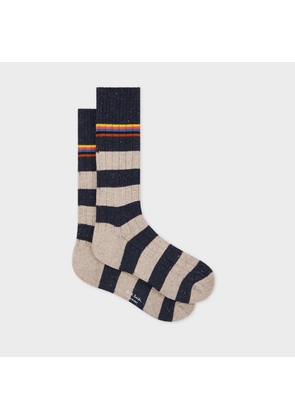 Paul Smith Navy and Cream Cotton-Silk Blend Chunky 'Signature Stripe' Socks Blue