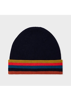 Paul Smith Navy Blue Merino Wool 'Artist Stripe' Beanie