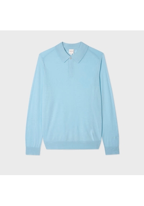 Paul Smith Sky Blue Merino Wool Knitted Long-Sleeve Polo Shirt