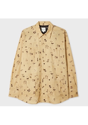 Paul Smith Tan Oversized 'Travel' Print Safari Overshirt Brown