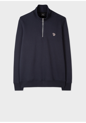 PS Paul Smith Navy Cotton Zebra Logo Zip-Neck Sweatshirt Blue