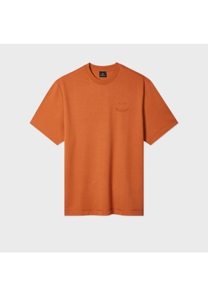 PS Paul Smith Casual-Fit Rust Orange Embossed 'Happy' T-Shirt Red