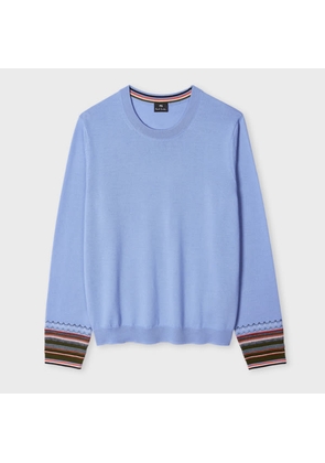 PS Paul Smith Women's Dusty Blue Merino Wool Stripe Cuff Sweater