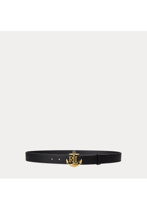 Anchor-Logo Leather Skinny Belt