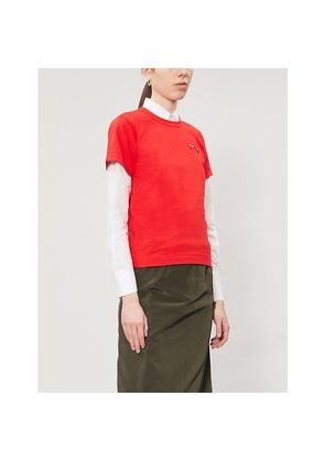 Womens Comme Des Garcons Play Double Heart-Embroidered Cotton-Jersey T-Shirt
