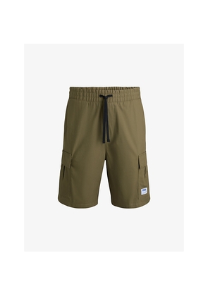 Mens Hugo Logo-Badge Elasticated-Waist Cotton Shorts