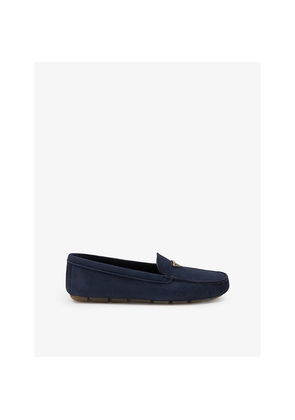 Womens Prada Logo-Plaque Suede Driving Loafers