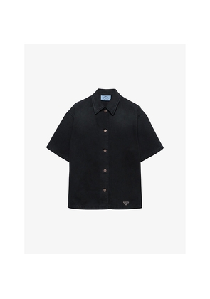 Womens Prada Logo-Embellished Loose-Fit Denim Shirt