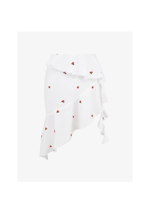 Womens Mistress Rocks Rose-Embroidered Asymmetric Cotton Mini Skirt