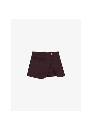 Womens Maje Button-Embellished High-Rise Wrap Stretch-Knit Mini Skirt