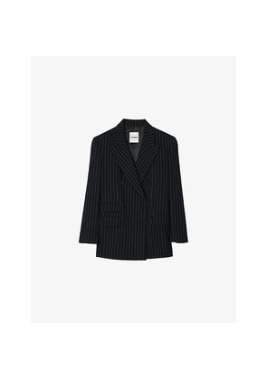 Womens Sandro Stripe Double-Breasted Woven Blazer