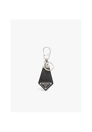 Mens Prada Metal-Logo Saffiano-Leather Keychain