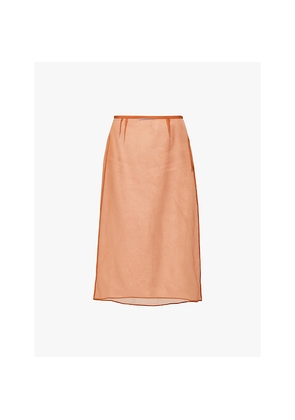 Womens Prada Semi-Sheer Mid-Waist Silk-Organza Midi Skirt