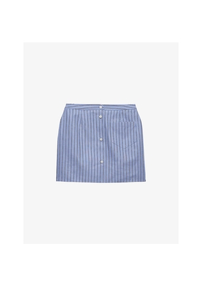 Womens Prada Striped Patch-Pocket Cotton Mini Skirt