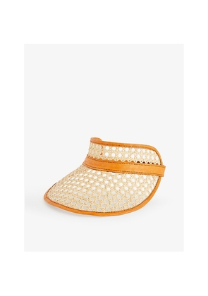 Womens Boutique Bonita Leather-Trimmed Rattan Visor Hat