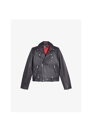 Womens The Kooples Asymmetric-Fastened Lambskin-Leather Biker Jacket