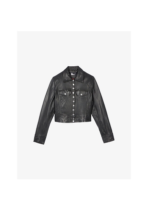 Womens The Kooples Branded-Hardware Cropped Leather Jacket