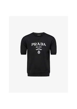 Mens Prada Brand-Knit Crewneck Wool Jumper