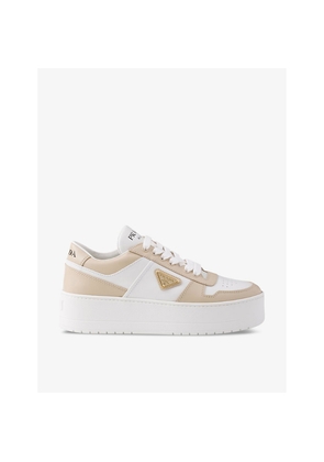 Womens Prada Downtown Bold Platform-Sole Leather Trainers