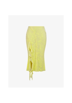 Womens Mistress Rocks Floral-Pattern Split-Hem Stretch-Lace Midi Skirt