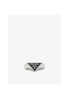 Mens Prada Brand-Plaque Sterling-Silver Ring