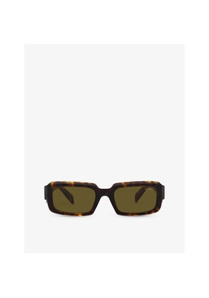 Womens Prada Pr 27Zs Branded-Arm Rectangle-Frame Tortoiseshell Acetate Sunglasses