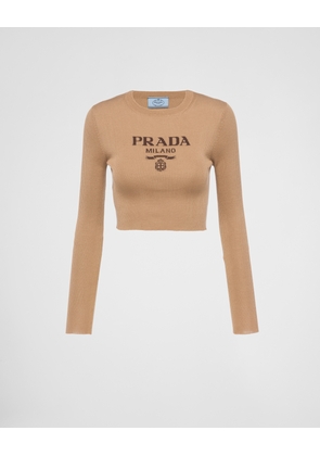 Cropped silk sweater with logo