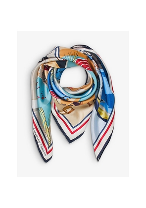 Womens Aspinal Of London Pool Side Graphic-Print Silk-Twill Scarf