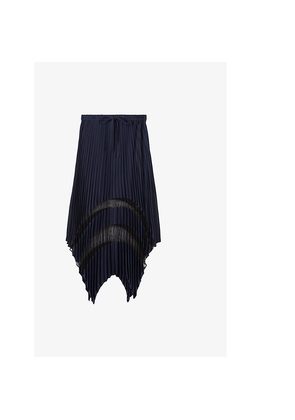 Womens The Kooples Lace-Embroidered Asymmetric-Hem Pleated Woven Midi Skirt