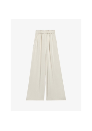 Womens Claudie Pierlot Smocked-Waistband Wide-Leg Satin Trousers