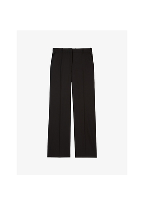 Womens The Kooples Pressed-Crease Straight-Leg High-Rise Wool Trousers