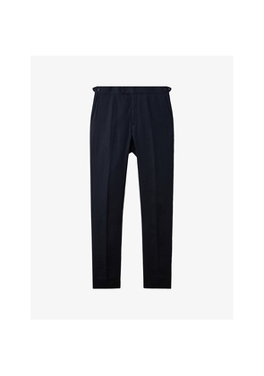 Mens Reiss Kin Slim-Leg Pressed-Crease Linen Trousers