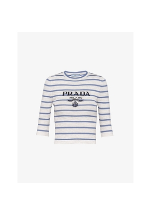 Womens Prada Superfine Logo-Intarsia Striped Virgin-Wool Top