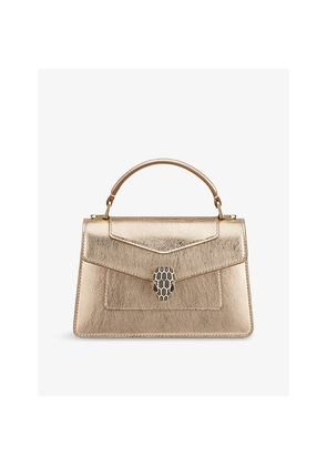 Womens Bvlgari Serpenti Forever Mini Stud-Embellished Leather Top-Handle Bag