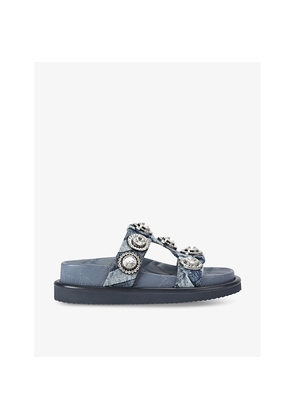 Womens Kurt Geiger London Orson Crystal-Embellished Woven Flat Sandals