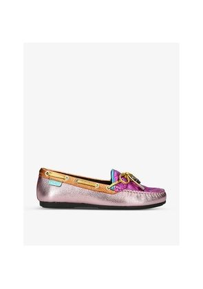 Womens Kurt Geiger London Eagle-Embellished Rainbow-Print Leather Moccasin Shoes