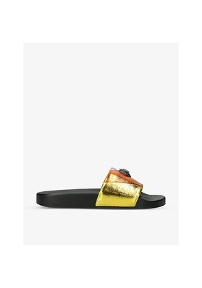 Womens Kurt Geiger London Meena Eagle-Embellished Striped Rubber Sliders