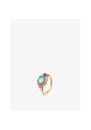 Bvlgari Allegra 18ct Yellow-Gold, Pink Tourmaline, Amethyst, Aquamarine and 0.2ct Diamond Ring