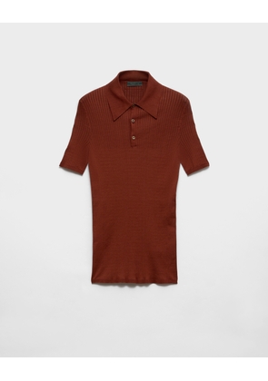 Ribbed knit cotton polo shirt