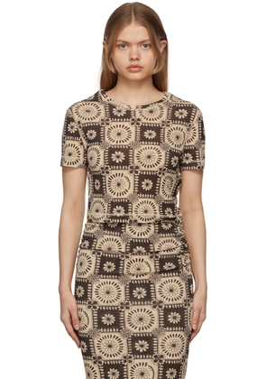 Nanushka Brown & Beige Nilo Tile Print T-Shirt